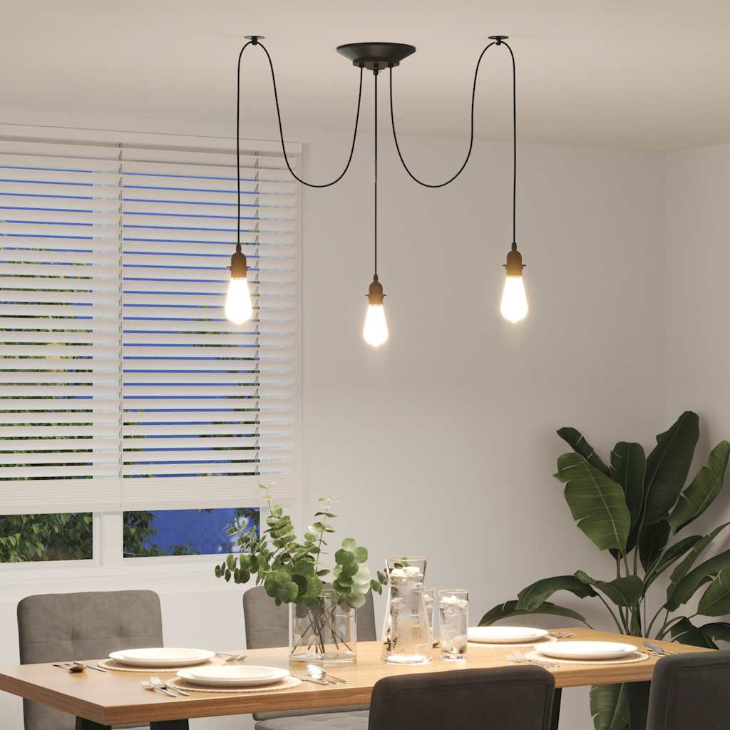 Pendant Lamp with 3 Lamp Holders E27 Black Metal