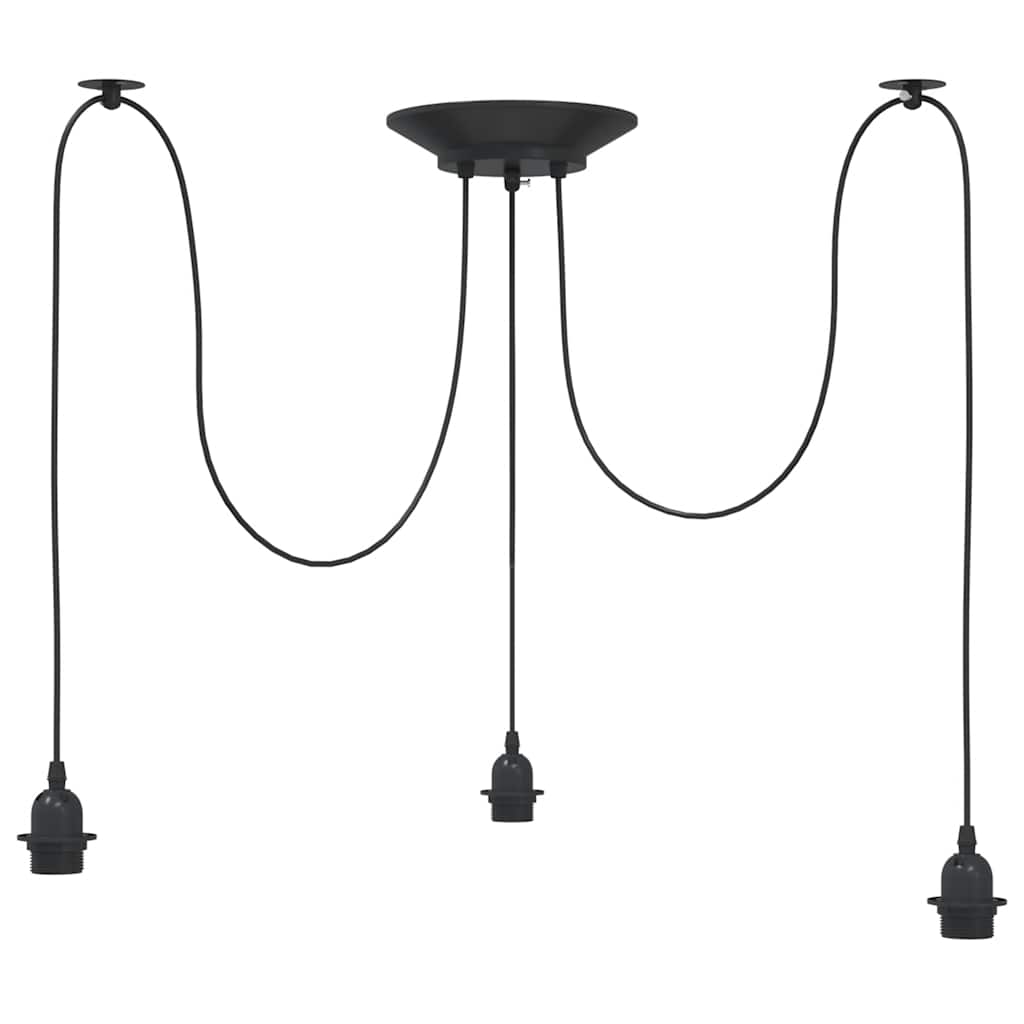 Pendant Lamp with 3 Lamp Holders E27 Black Metal