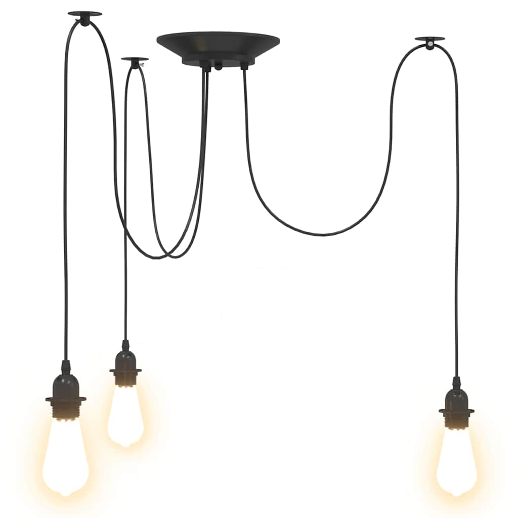 Pendant Lamp with 3 Lamp Holders E27 Black Metal