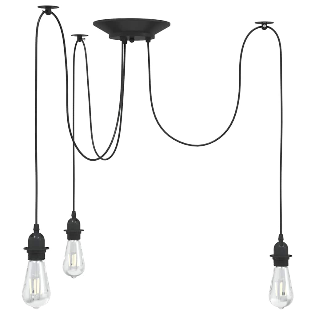 Pendant Lamp with 3 Lamp Holders E27 Black Metal
