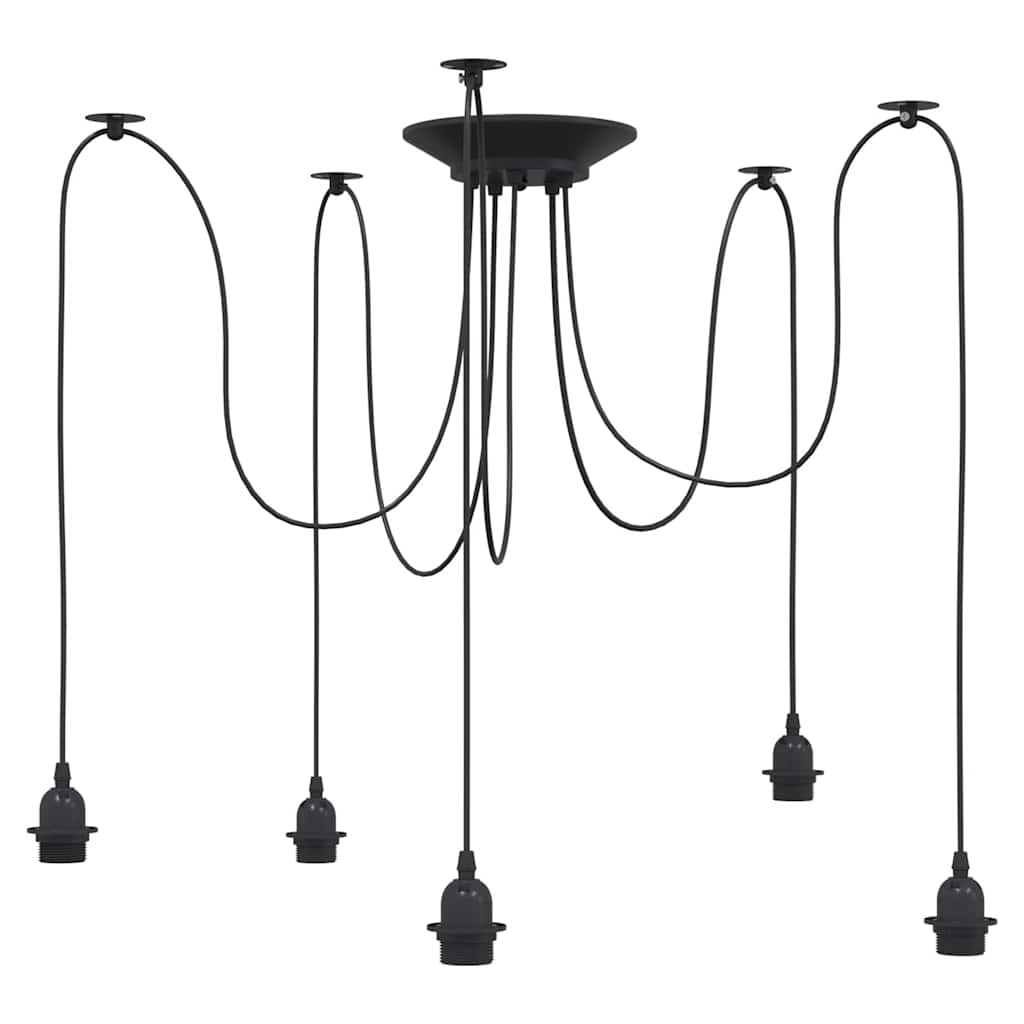Pendant Lamp with 5 Lamp Holders E27 Black Metal