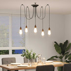 Pendant Lamp with 5 Lamp Holders E27 Black Metal