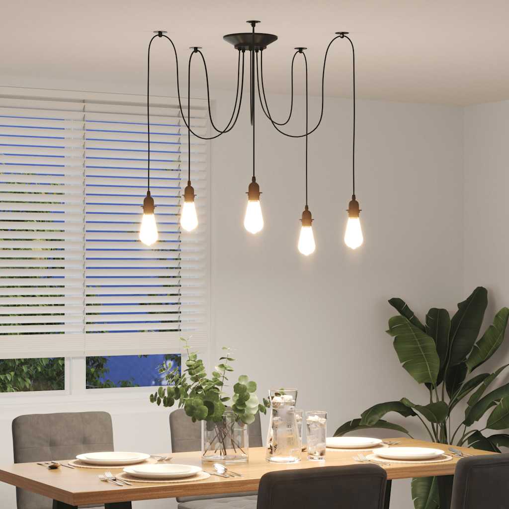 Pendant Lamp with 5 Lamp Holders E27 Black Metal