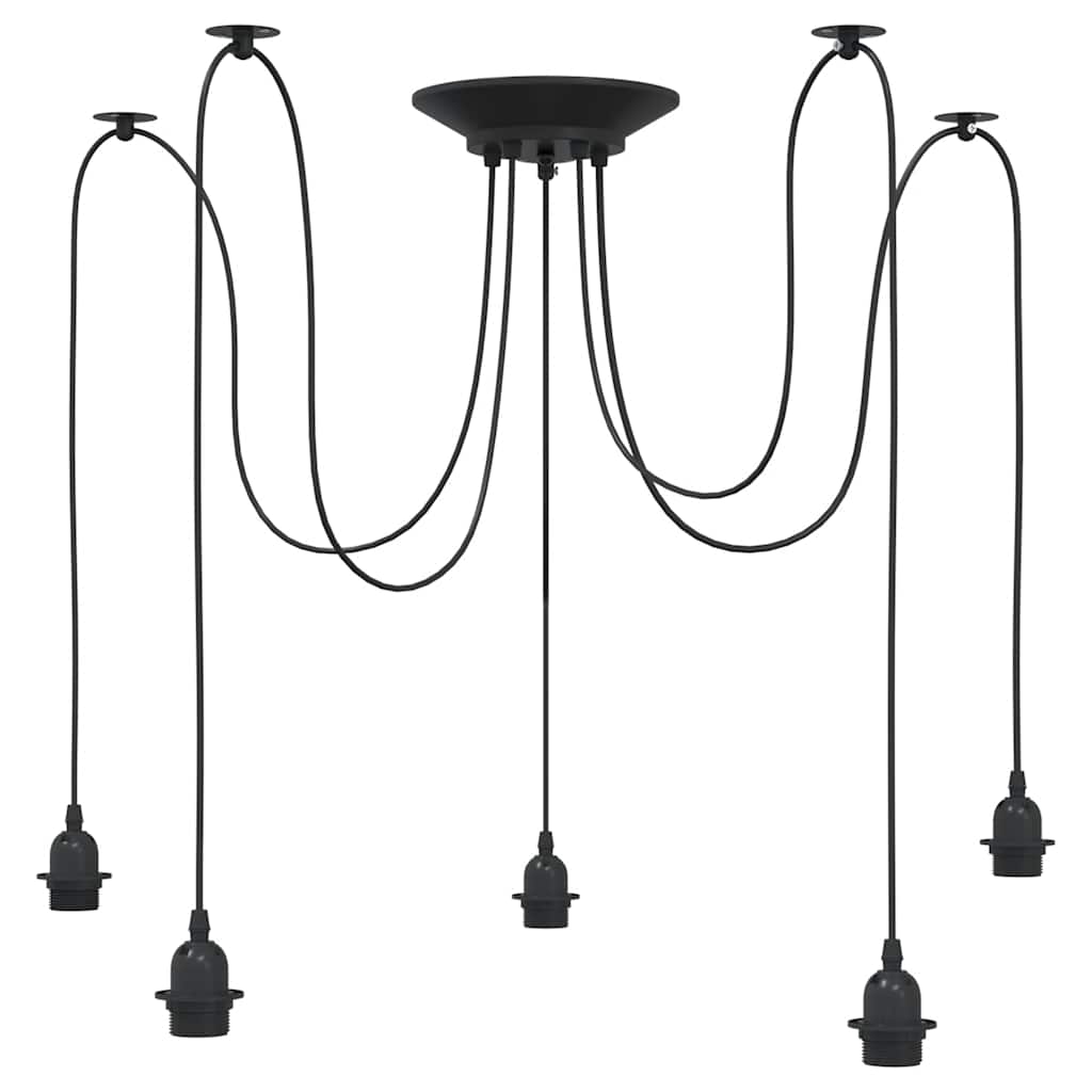 Pendant Lamp with 5 Lamp Holders E27 Black Metal