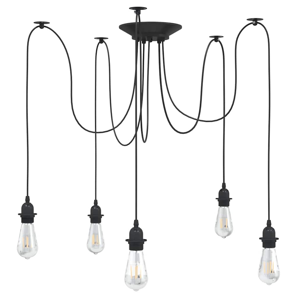 Pendant Lamp with 5 Lamp Holders E27 Black Metal