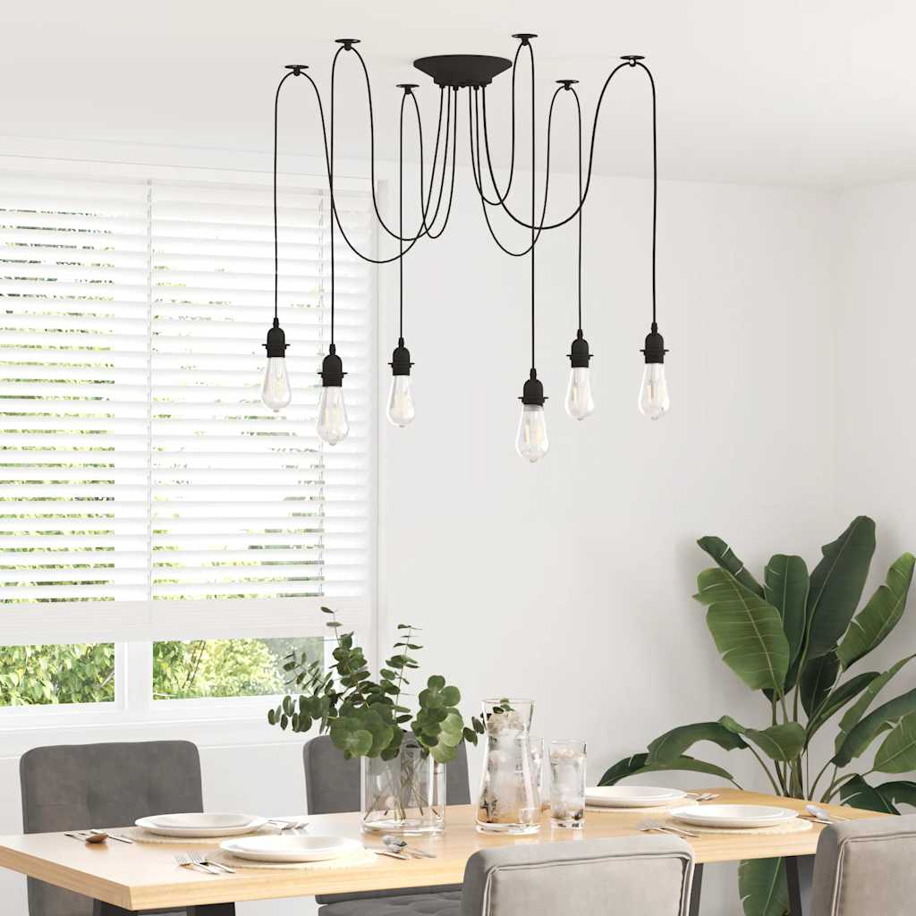 Pendant Lamp with 6 Lamp Holders E27 Black Metal
