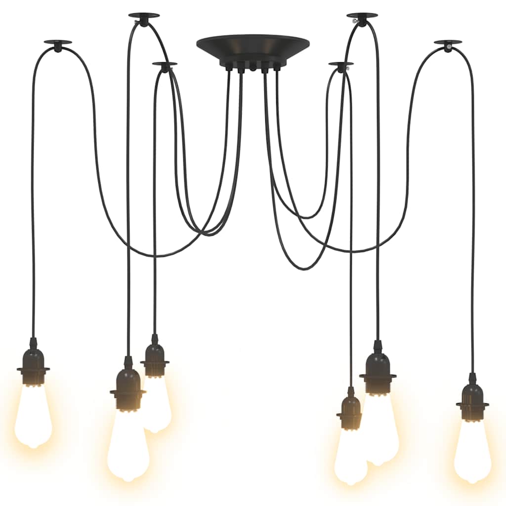 Pendant Lamp with 6 Lamp Holders E27 Black Metal