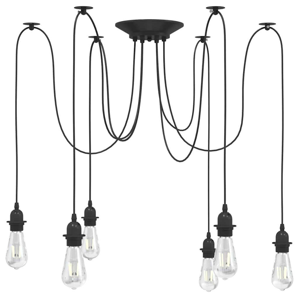 Pendant Lamp with 6 Lamp Holders E27 Black Metal