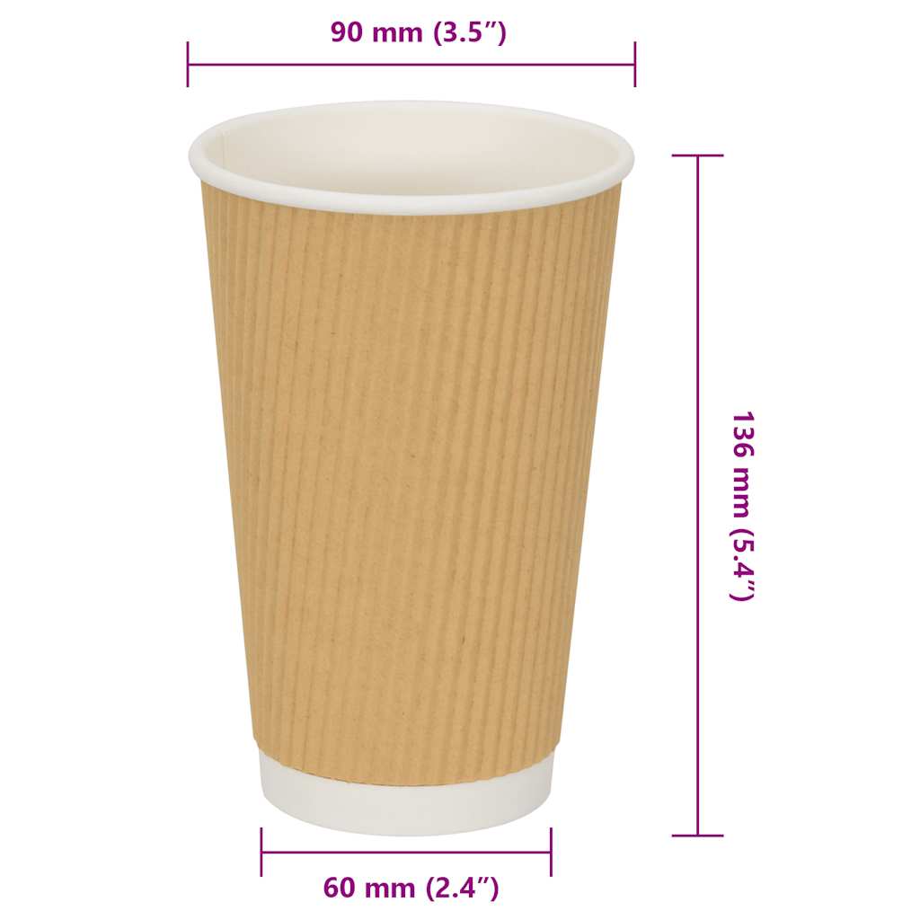 Paper Coffee Cups 500 pcs 16oz 400ml Brown