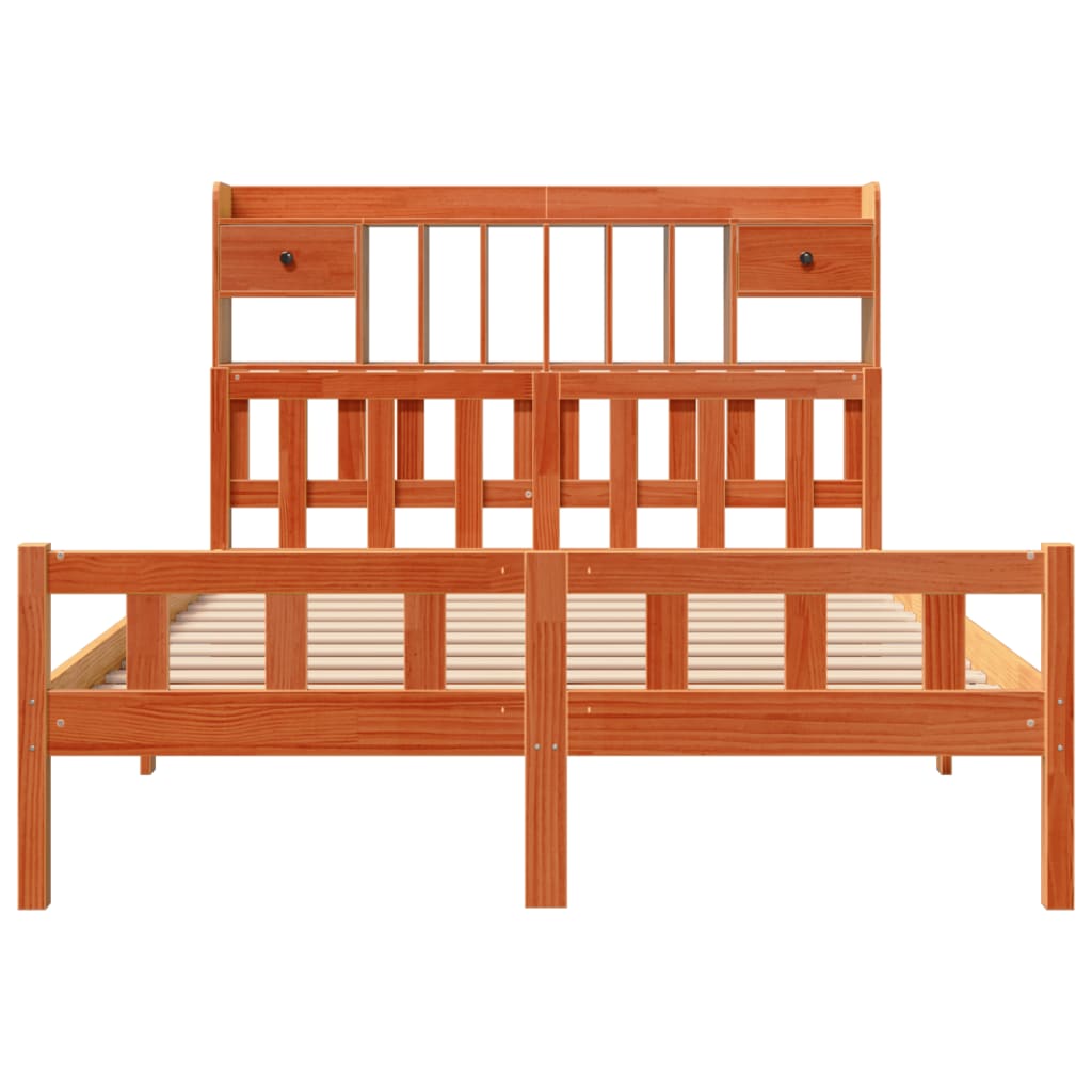 Bookcase Bed without Mattress Wax Brown 160x200cm Solid Wood Pine