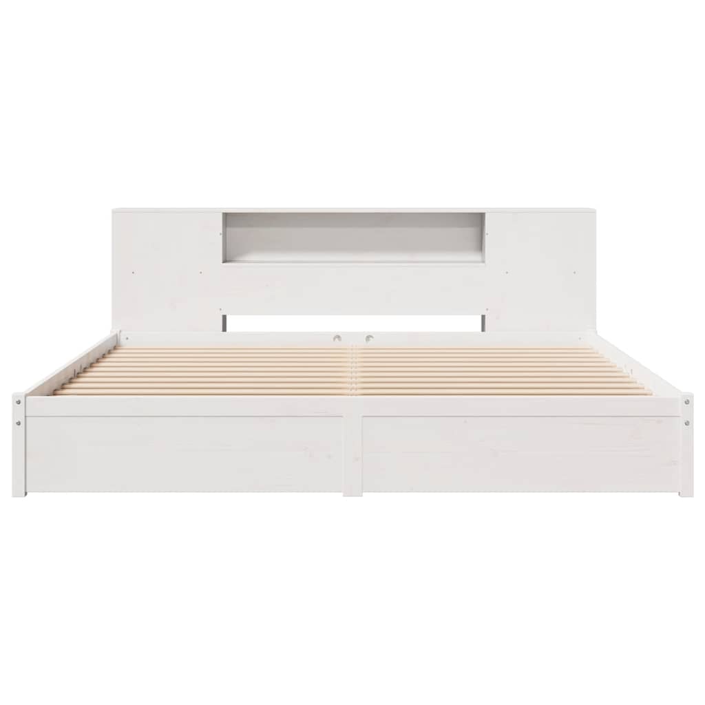 Bookcase Bed without Mattress White 180x200cm Super King Solid Wood Pine