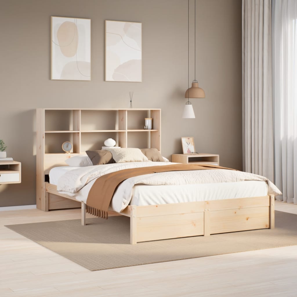 Bookcase Bed without Mattress 150x200cm King Size Solid Wood Pine