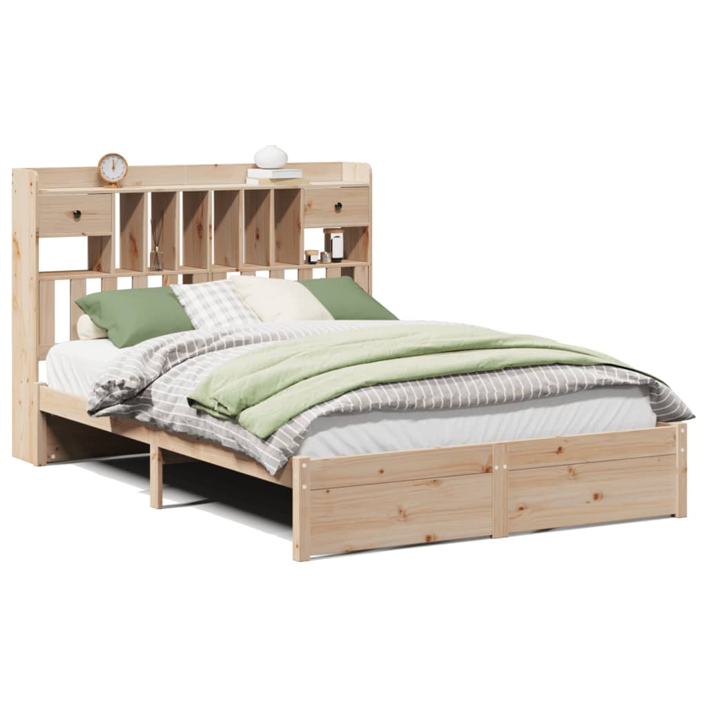 Bookcase Bed without Mattress 150x200cm King Size Solid Wood Pine