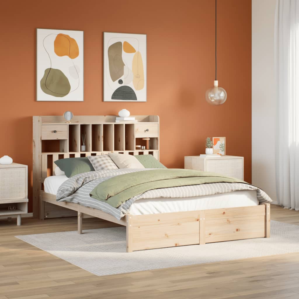 Bookcase Bed without Mattress 150x200cm King Size Solid Wood Pine