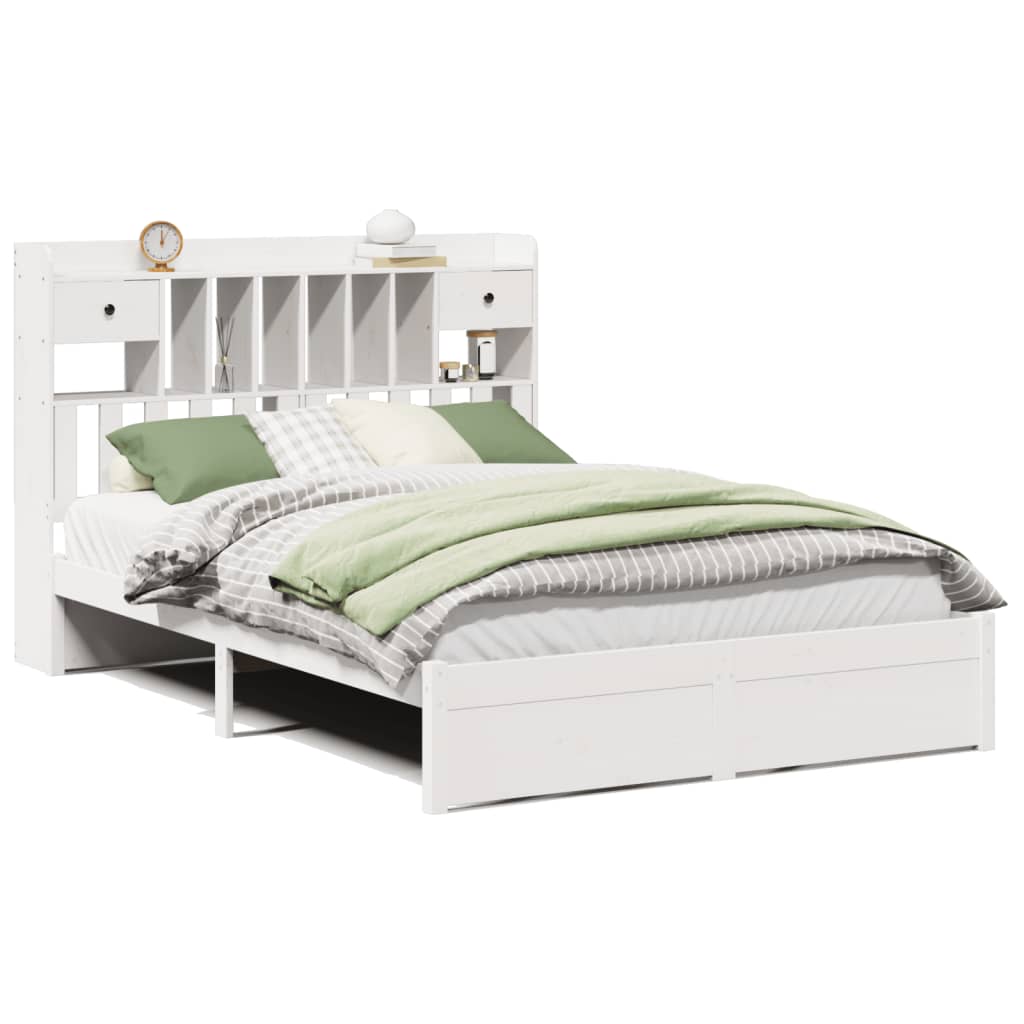 Bookcase Bed without Mattress White 160x200cm Solid Wood Pine
