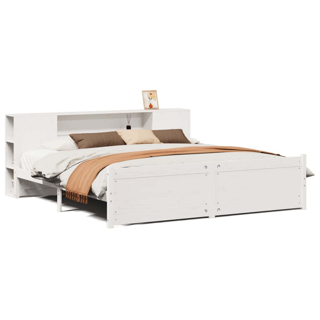 Bookcase Bed without Mattress White 200x200cm Solid Wood Pine
