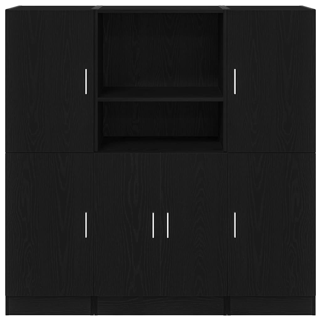 3 Piece Kitchen Cabinet Set Black Engineered Wood