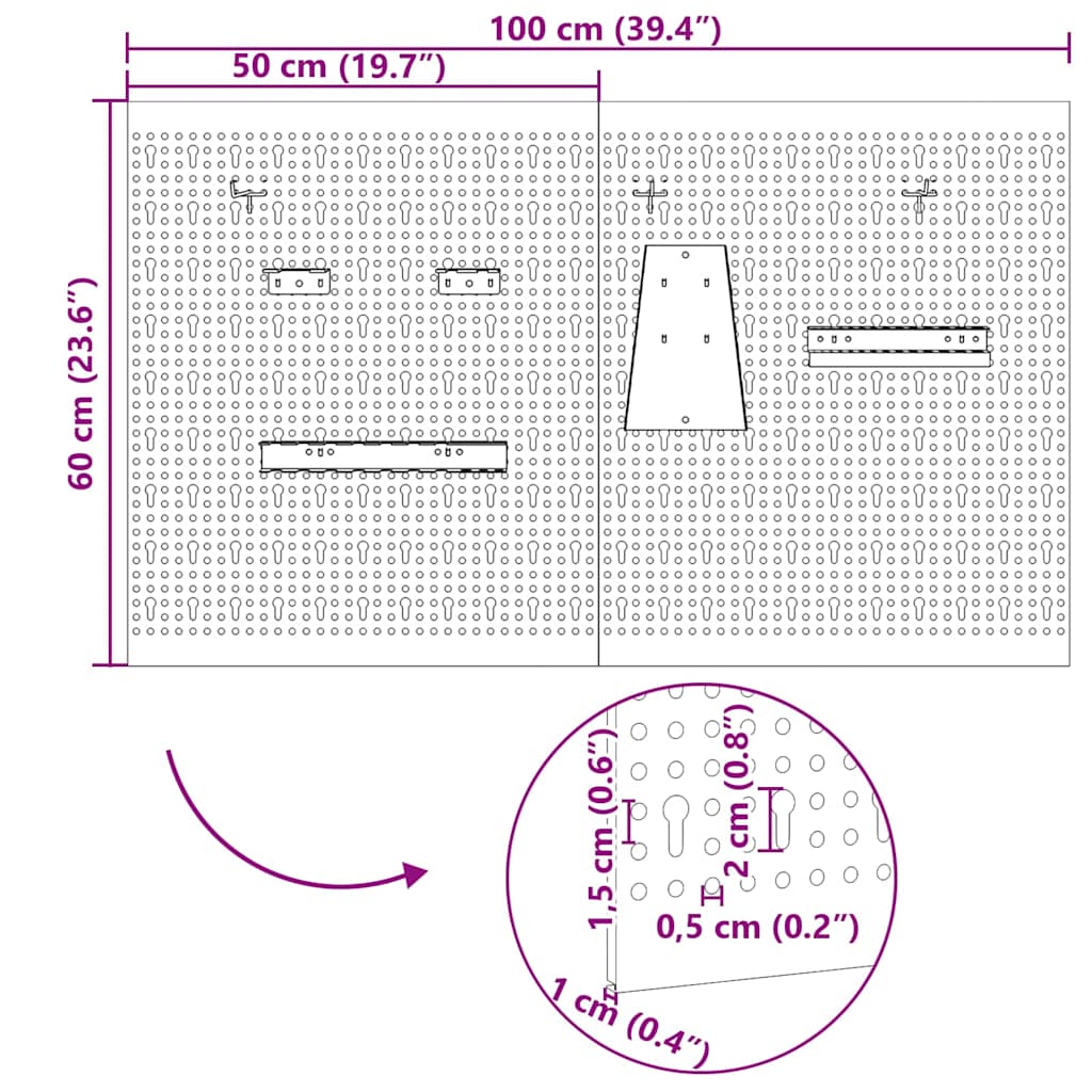 Tool Wall Panel 2 pcs Grey 100 x 1 x 60 cm