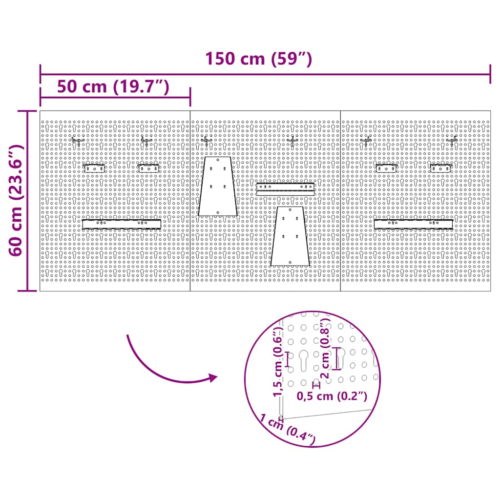 Tool Wall Panel 3 pcs Grey 150 x 1 x 60 cm
