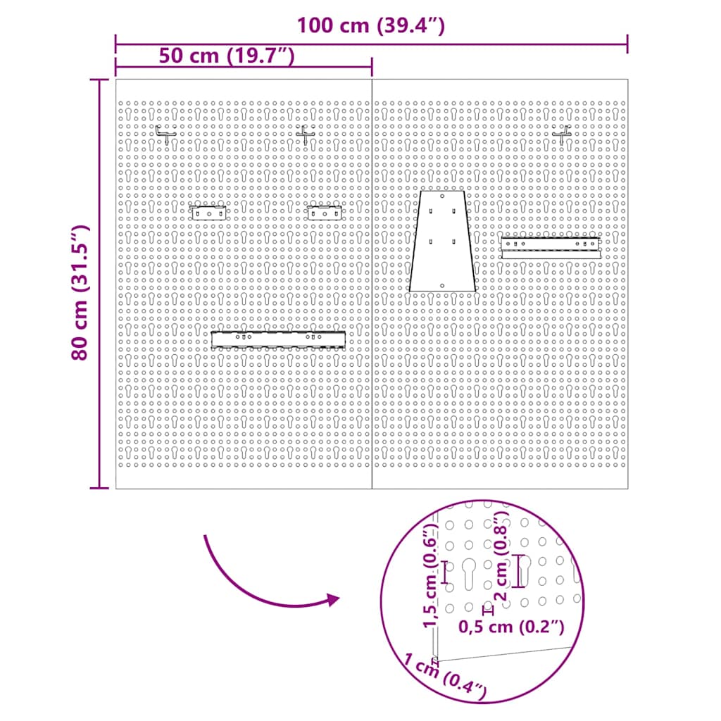Tool Wall Panel 2 pcs Grey 100 x 1 x 80 cm
