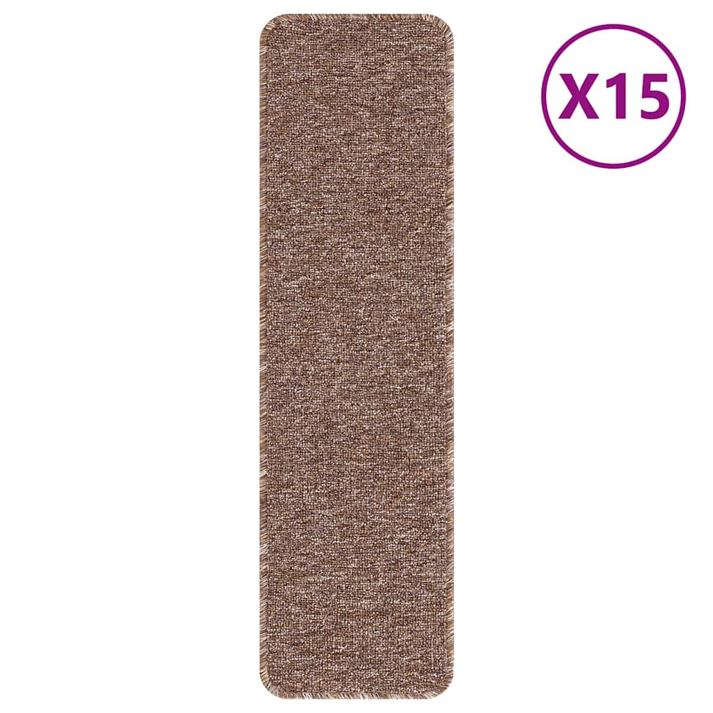 Anti-slip Stair Mats Latex backing 15 pcs Brown 75 x 20 cm PP
