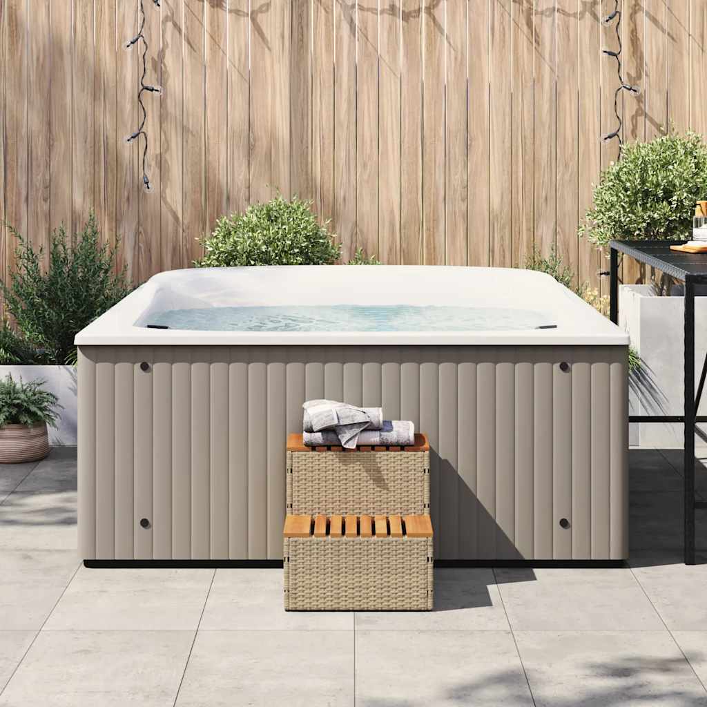Hot Tub Step Beige 50x50x50.5 cm Poly Rattan and Solid Acacia