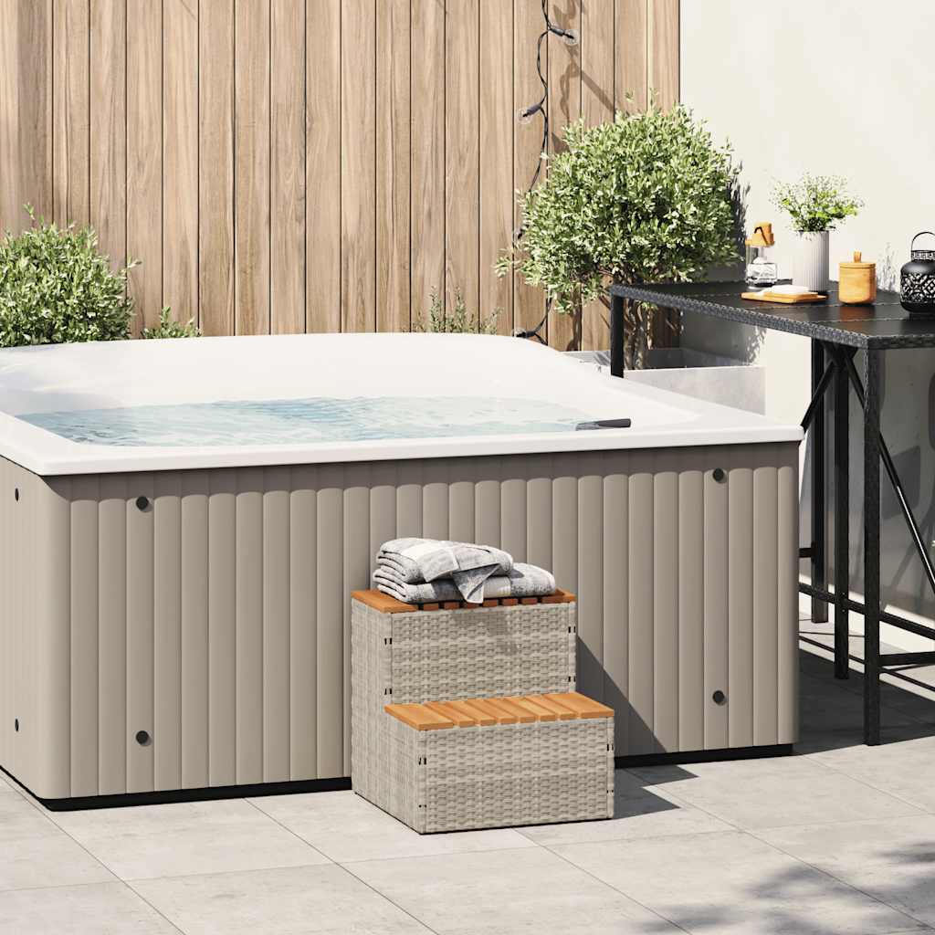 Hot Tub Step Light Grey 50x50x50.5 cm Poly Rattan and Solid Acacia