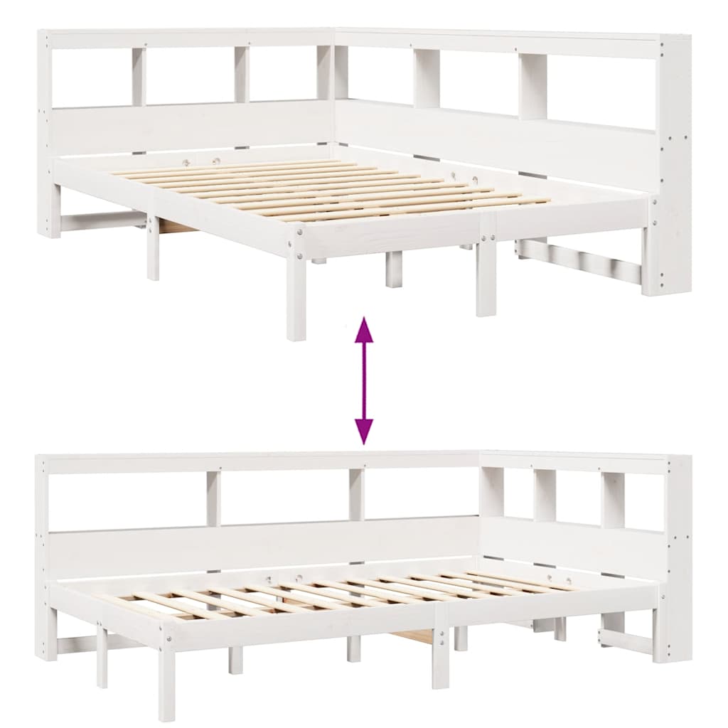 Bookcase Bed without Mattress White 120x190 cm Solid Wood Pine
