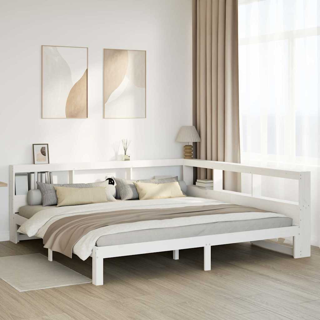 Bookcase Bed without Mattress White 200x200 cm Solid Wood Pine