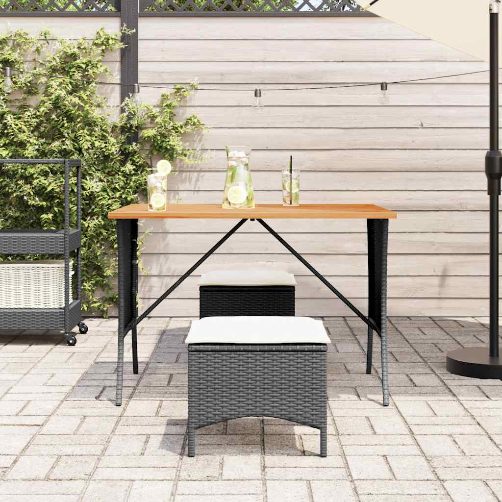 Garden Table with Acacia Wood Top Black 105x75x72 cm Poly Rattan