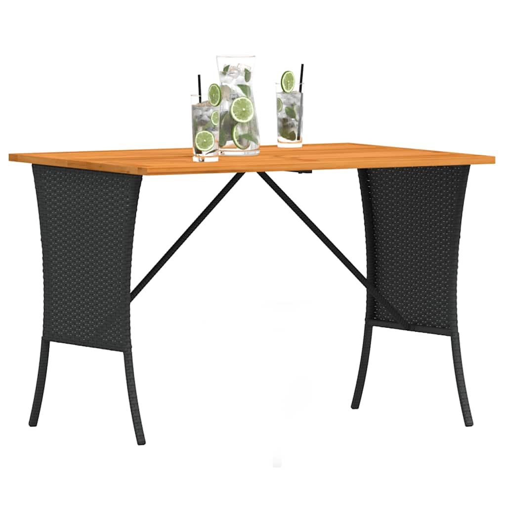 Garden Table with Acacia Wood Top Black 105x75x72 cm Poly Rattan
