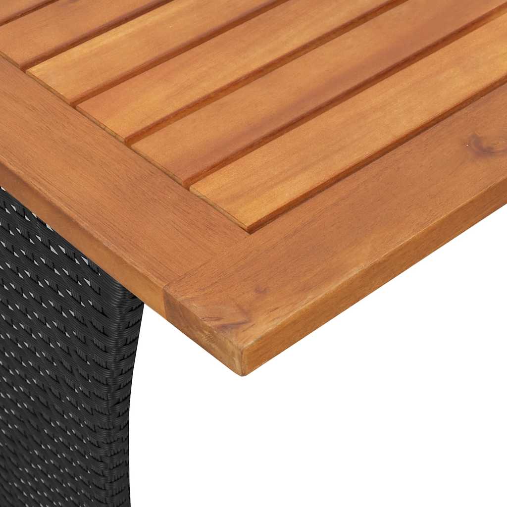 Garden Table with Acacia Wood Top Black 105x75x72 cm Poly Rattan