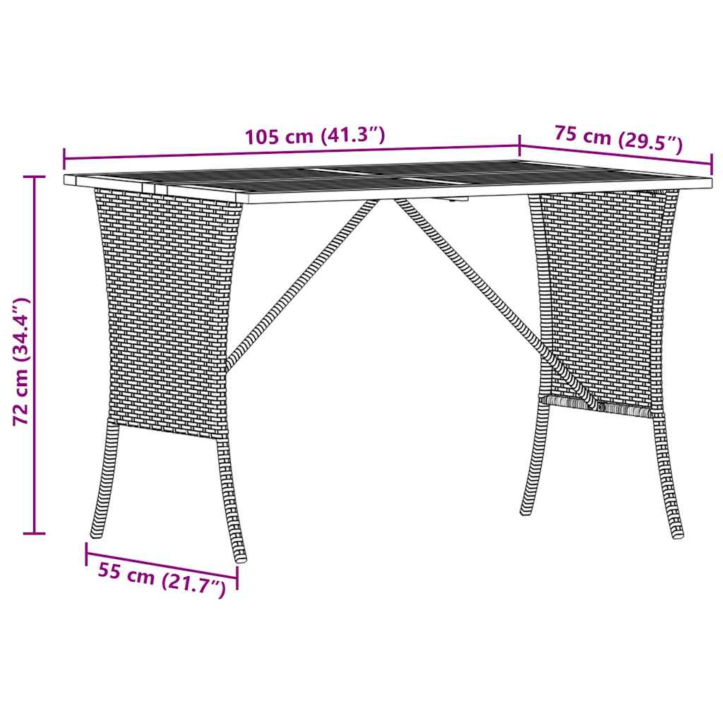 Garden Table with Acacia Wood Top Black 105x75x72 cm Poly Rattan