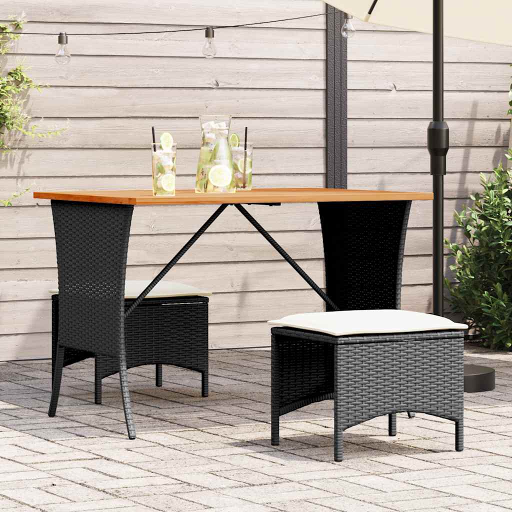 Garden Table with Acacia Wood Top Black 105x75x72 cm Poly Rattan
