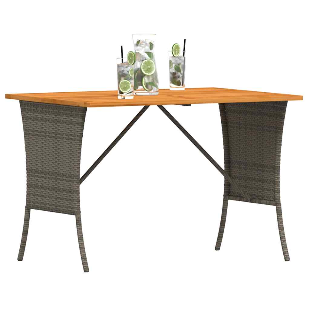 Garden Table with Acacia Wood Top Grey 105x75x72 cm Poly Rattan