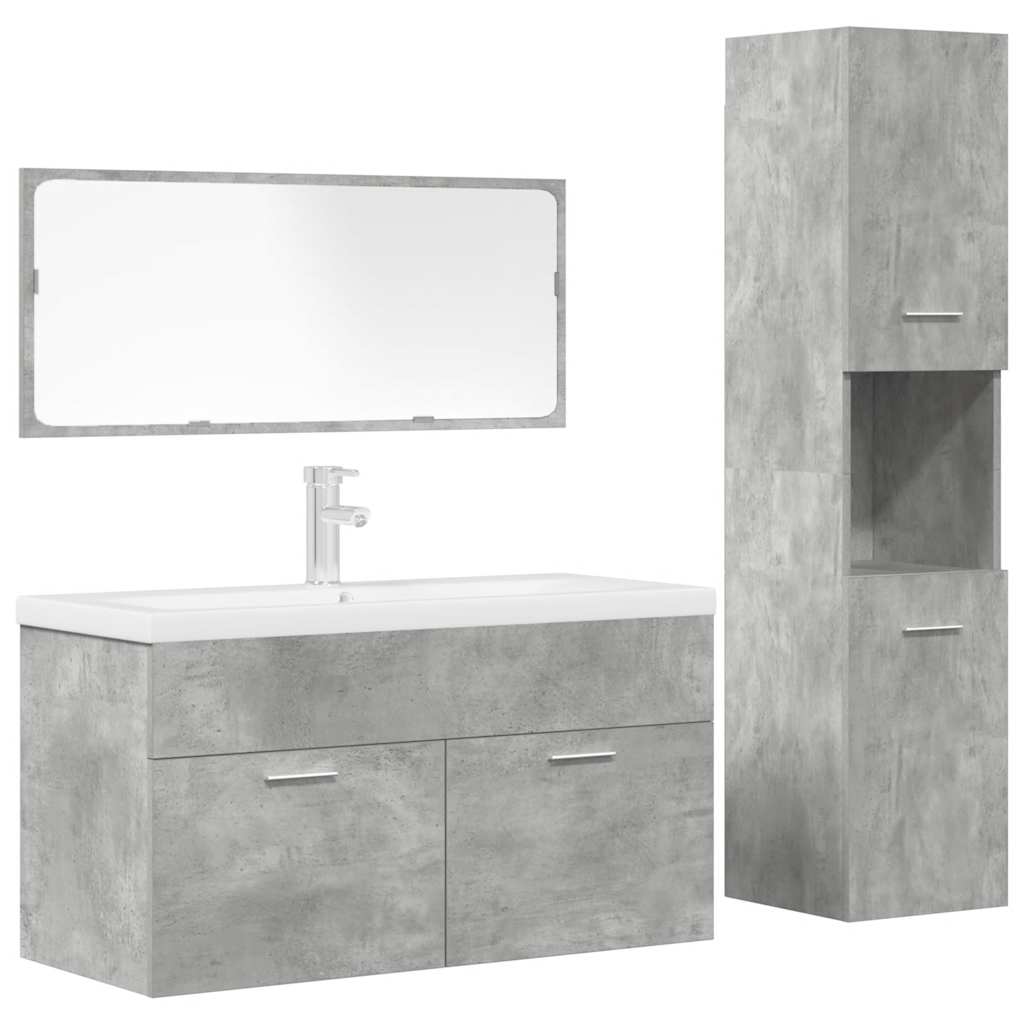 4 Piece Bathroom Furniture Set Concrete Grey Engineered Wood