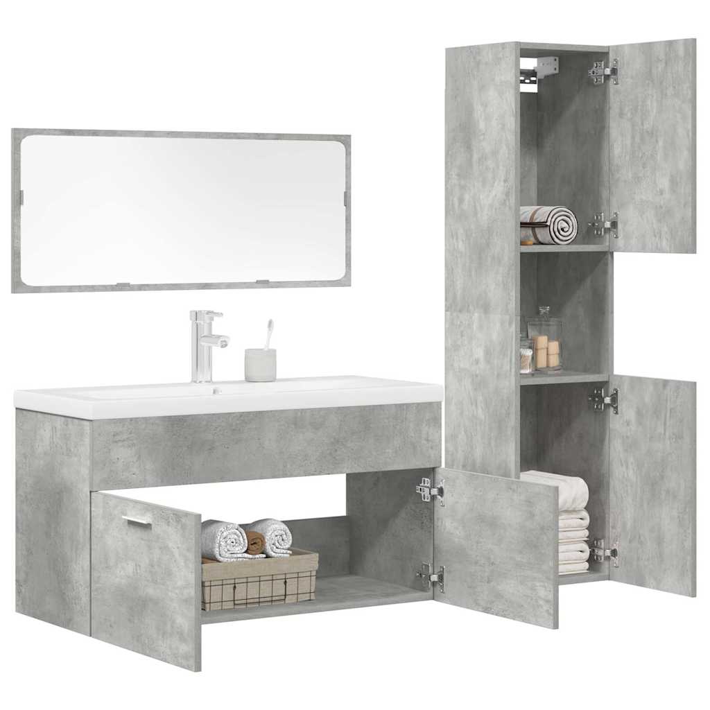 4 Piece Bathroom Furniture Set Concrete Grey Engineered Wood