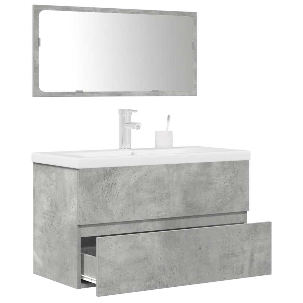 3 Piece Bathroom Furniture Set Concrete Grey Engineered Wood