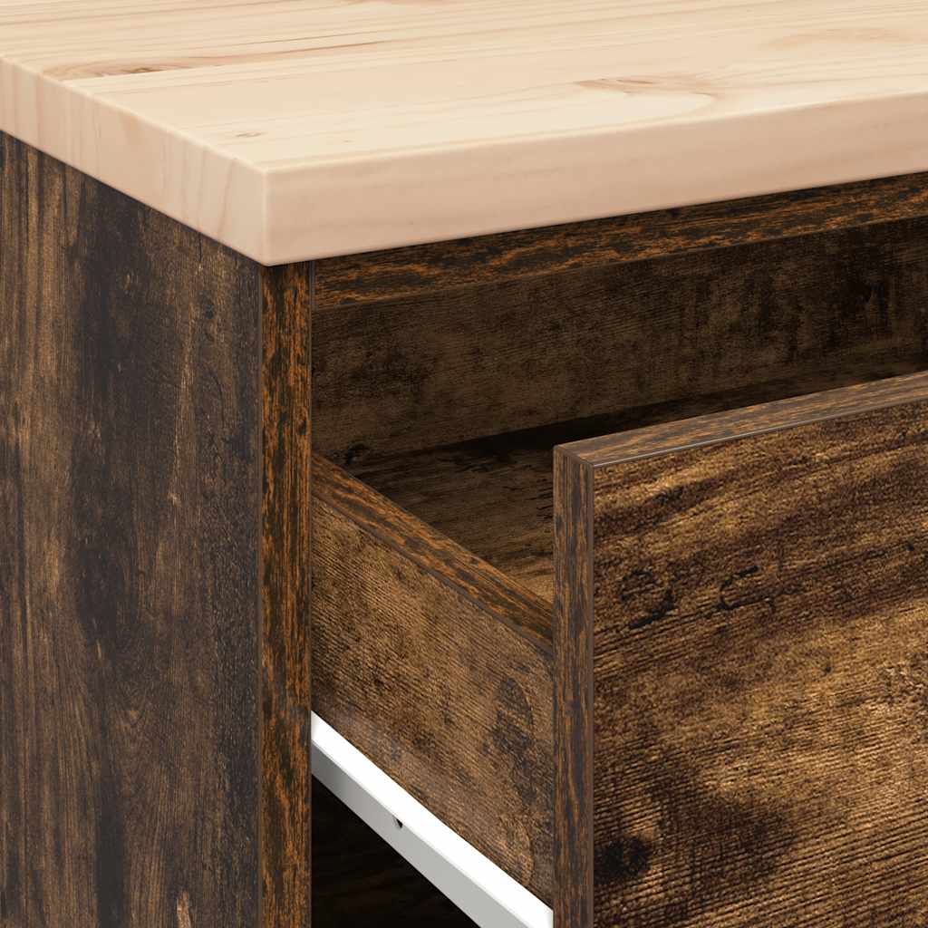 Garage Storage Cabinet Smoked Oak 60x51x85 cm Solid Wood Pine