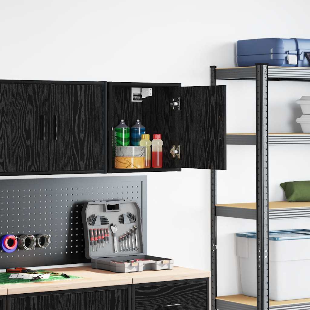 Garage Wall Cabinet Black Engineered Wood