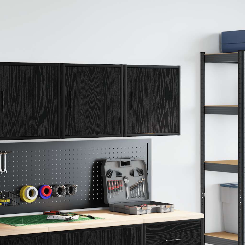 Garage Wall Cabinets 2 pcs Black Engineered Wood
