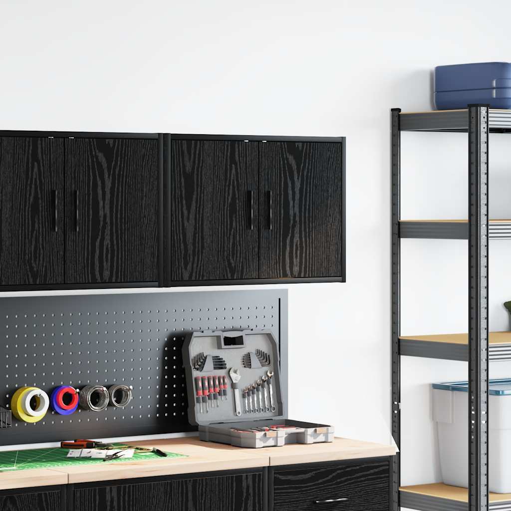 Garage Wall Cabinet Black Engineered Wood