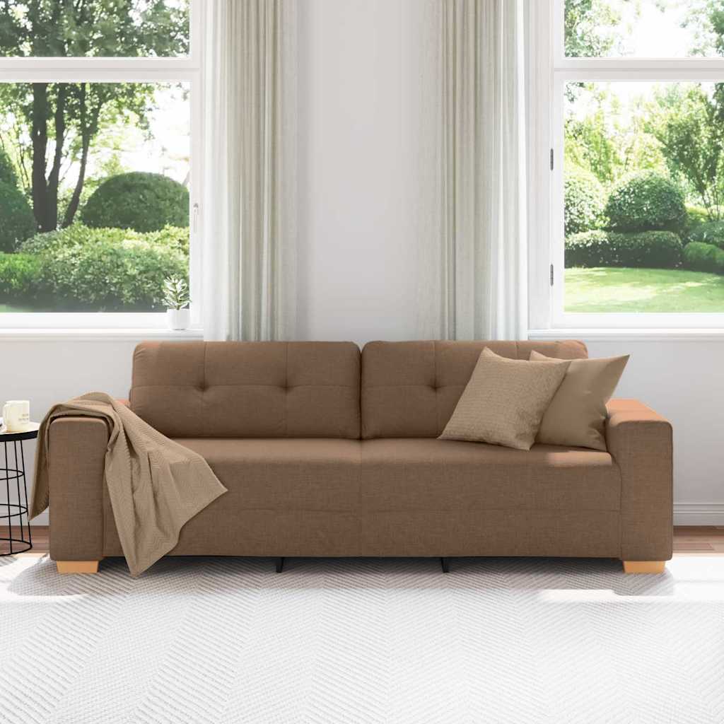 3-Seater Sofa with Cushion Brown Fabric