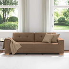 3-Seater Sofa with Cushion Brown Fabric