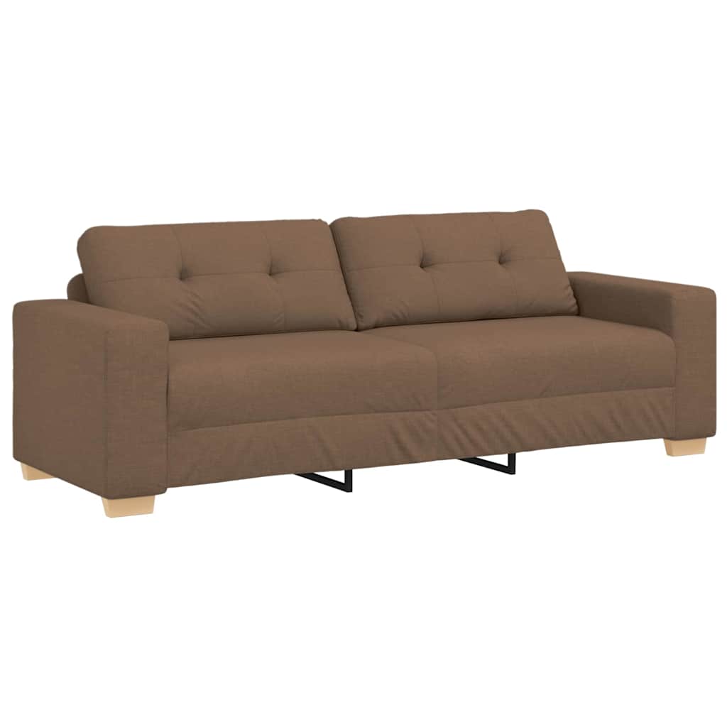 3-Seater Sofa with Cushion Brown Fabric