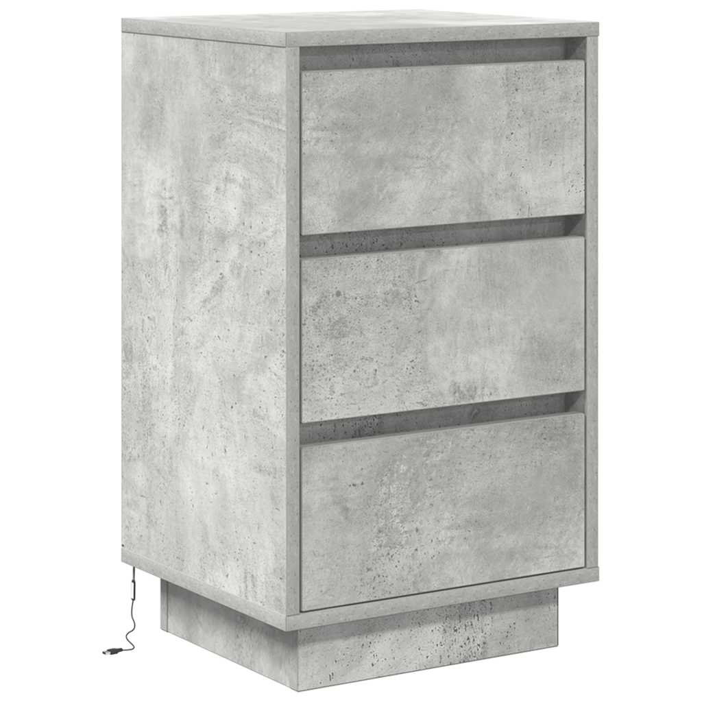 Bedside Cabinet with LED Lights Concrete Grey 38x34x65 cm