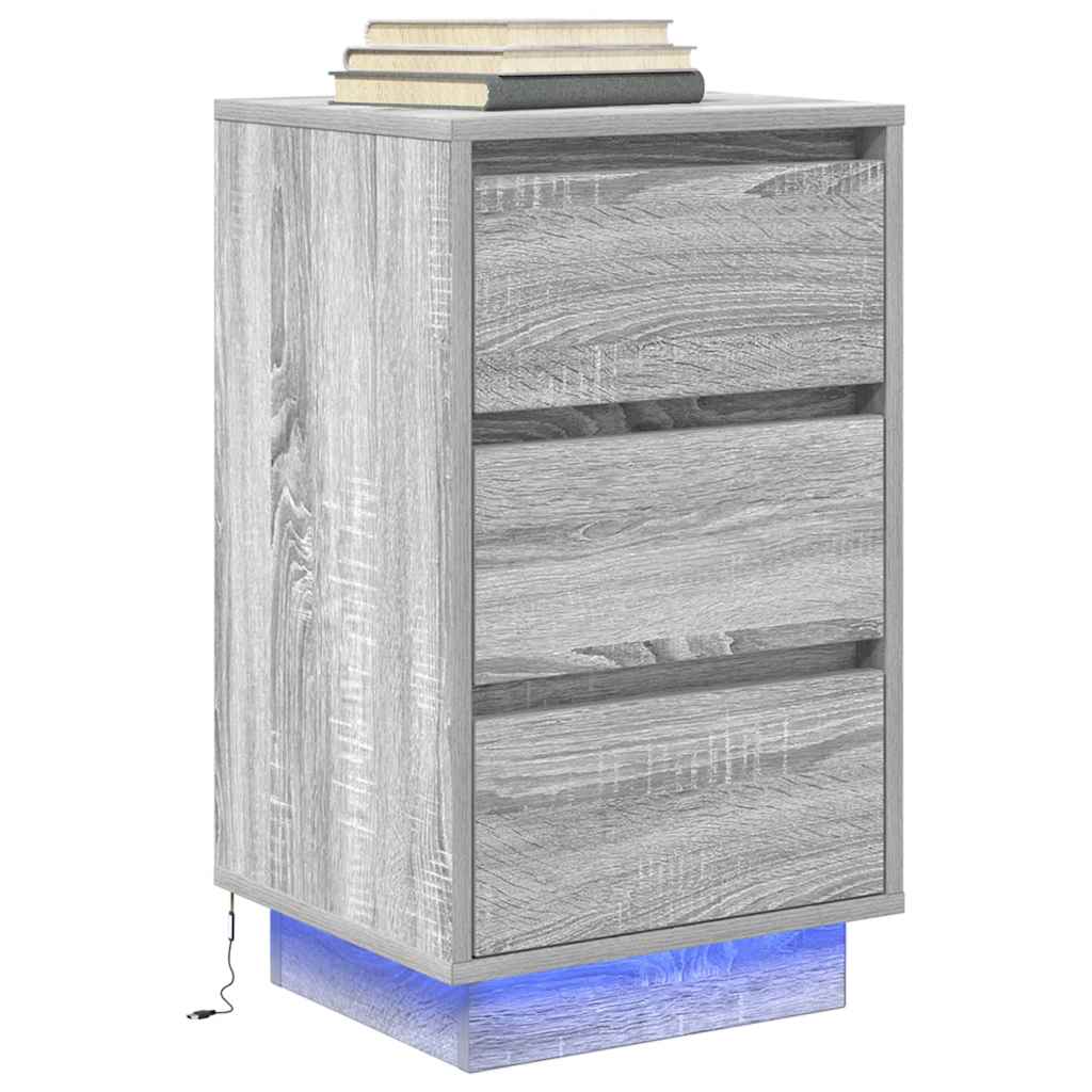 Bedside Cabinet with LED Lights Grey Sonoma 38x34x65 cm