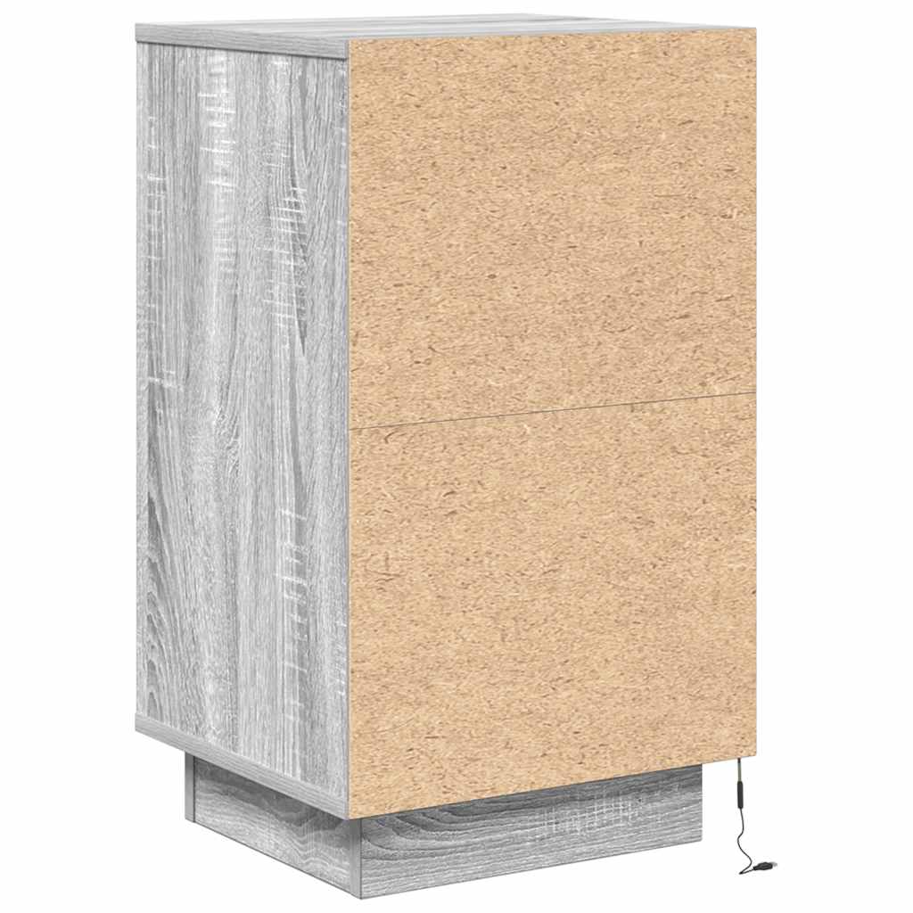Bedside Cabinet with LED Lights Grey Sonoma 38x34x65 cm