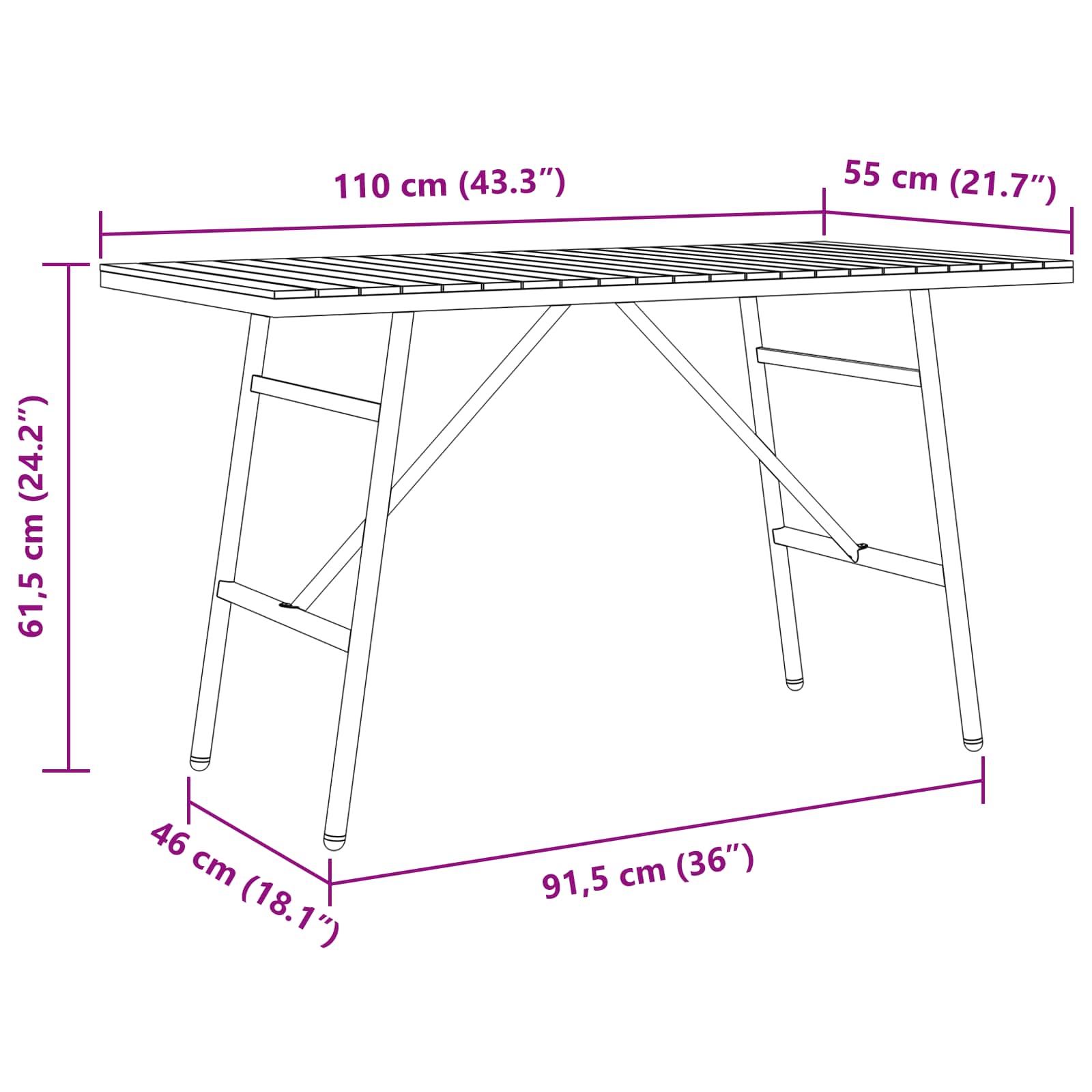 Dining Table Brown 110 x 55 x 62 cm Solid Acacia Wood