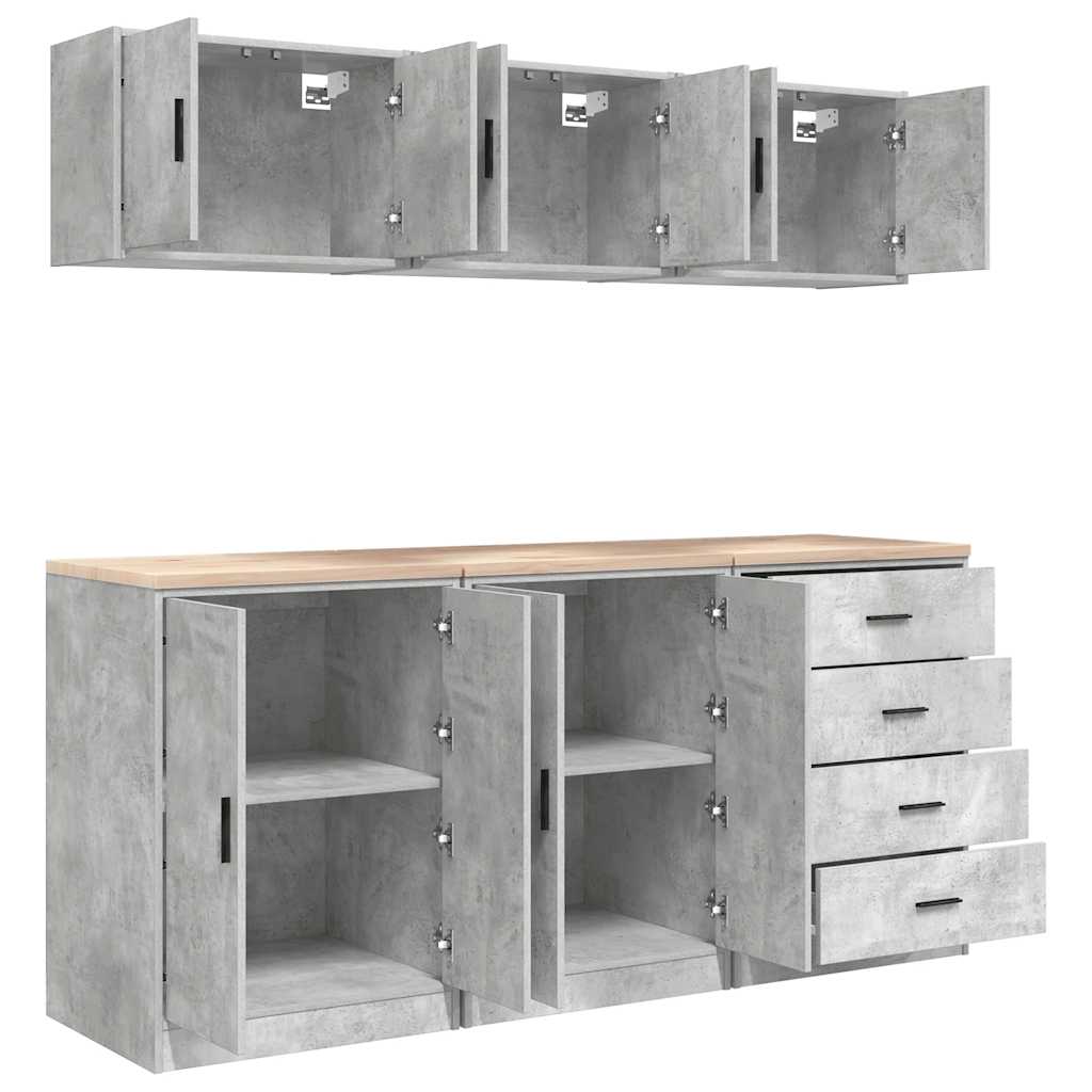 Garage Cabinets 6 pcs Concrete Grey Engineered Wood